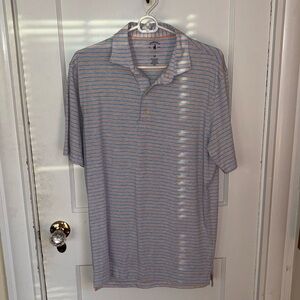 Johnnie-O Top Shelf Polo Orange Blue Stripe Medium